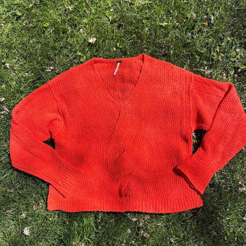 Free People Orange Oversized Cotton Knit Sweater Size Large